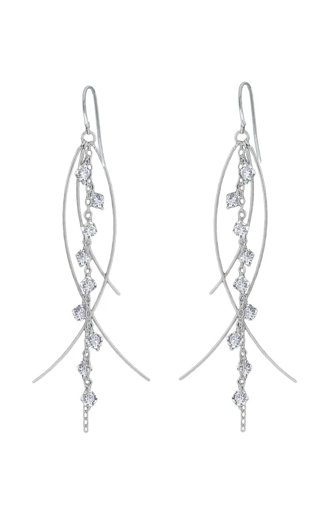 Nina Breddal Sterling Silver Crystal Long Drop Earrings
