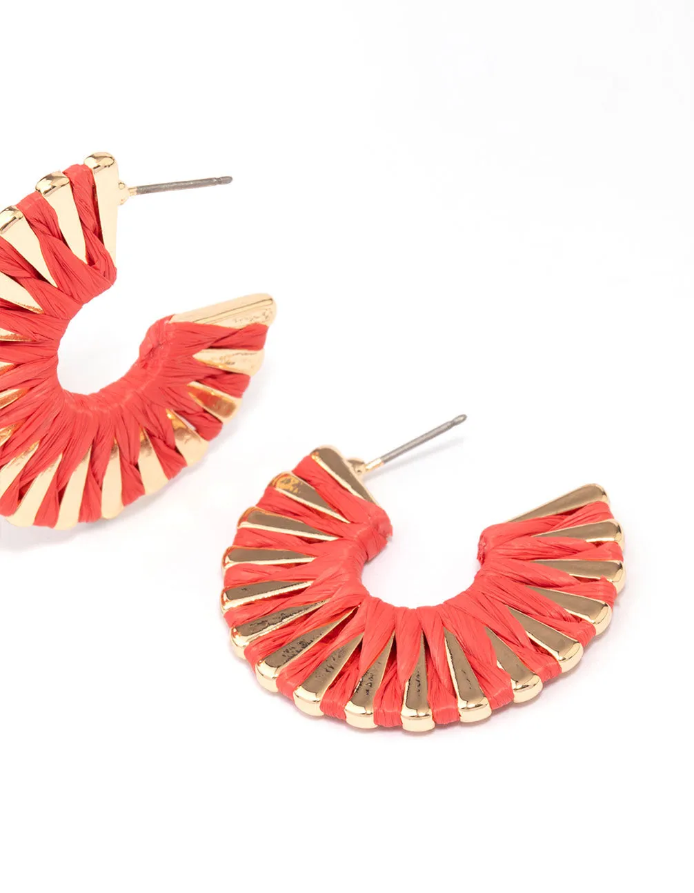 Orange Raffia Wrap Hoop Earrings