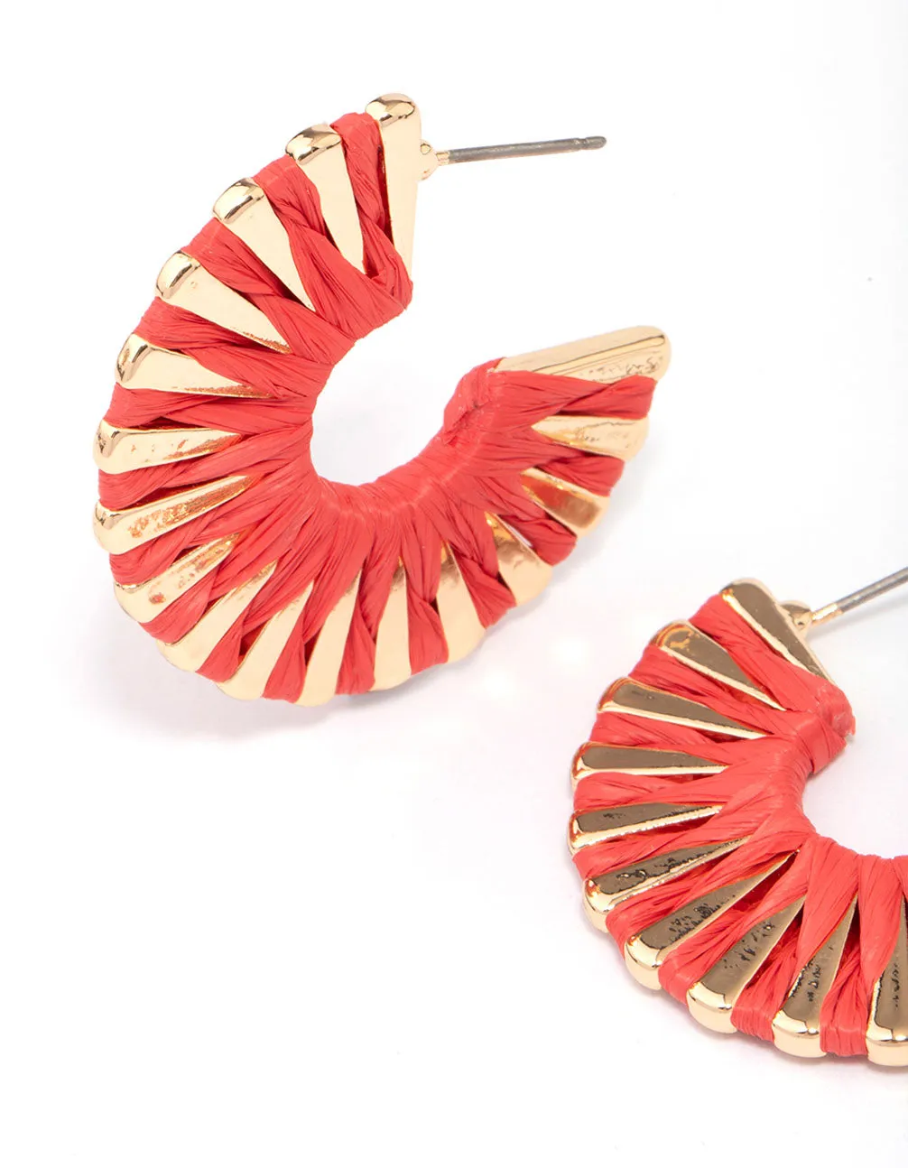 Orange Raffia Wrap Hoop Earrings