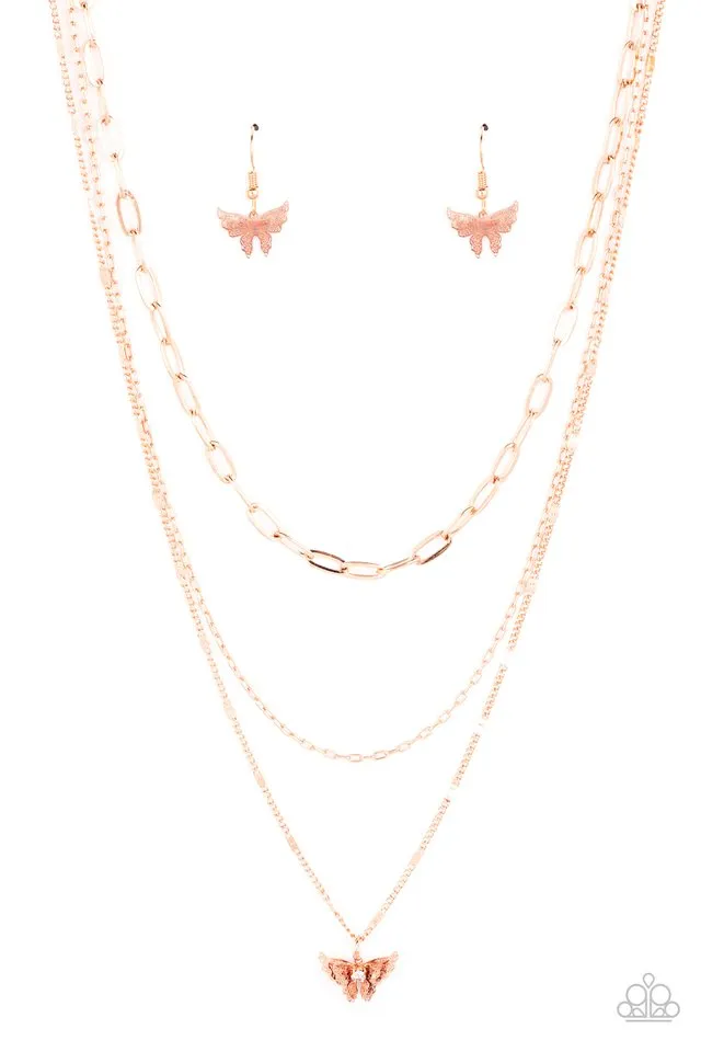 Paparazzi Necklace ~ Bountiful Butterflies - Copper