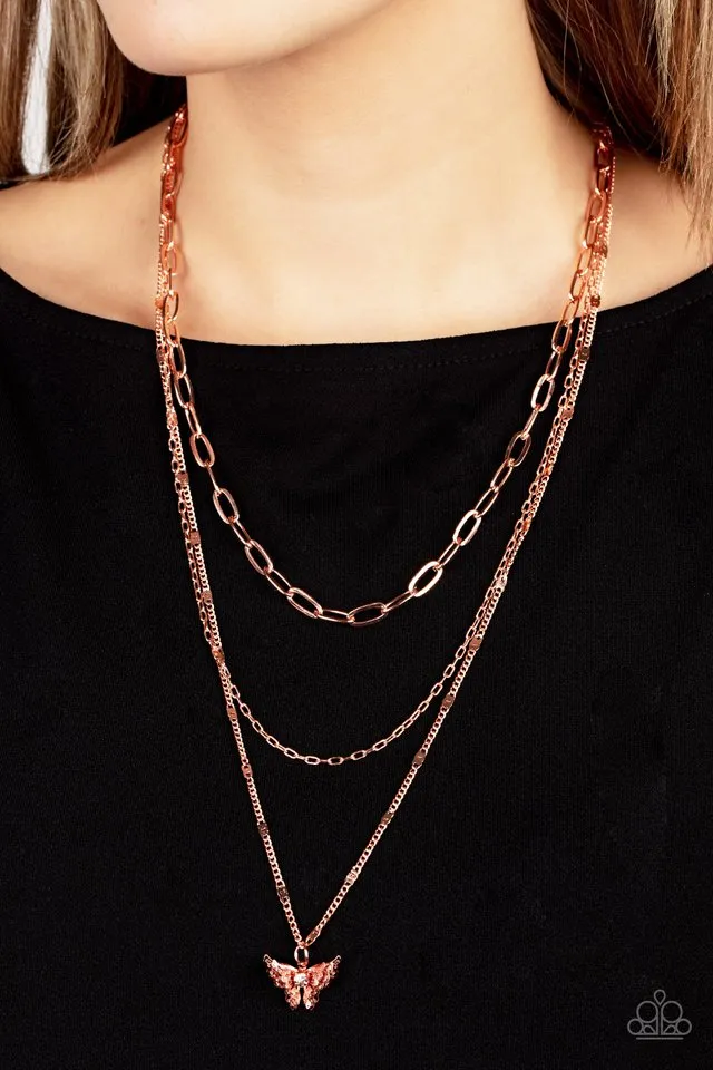 Paparazzi Necklace ~ Bountiful Butterflies - Copper