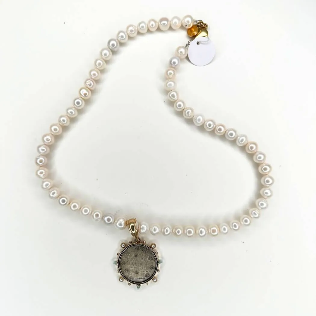 Pearl Necklace With Art Deco Coin