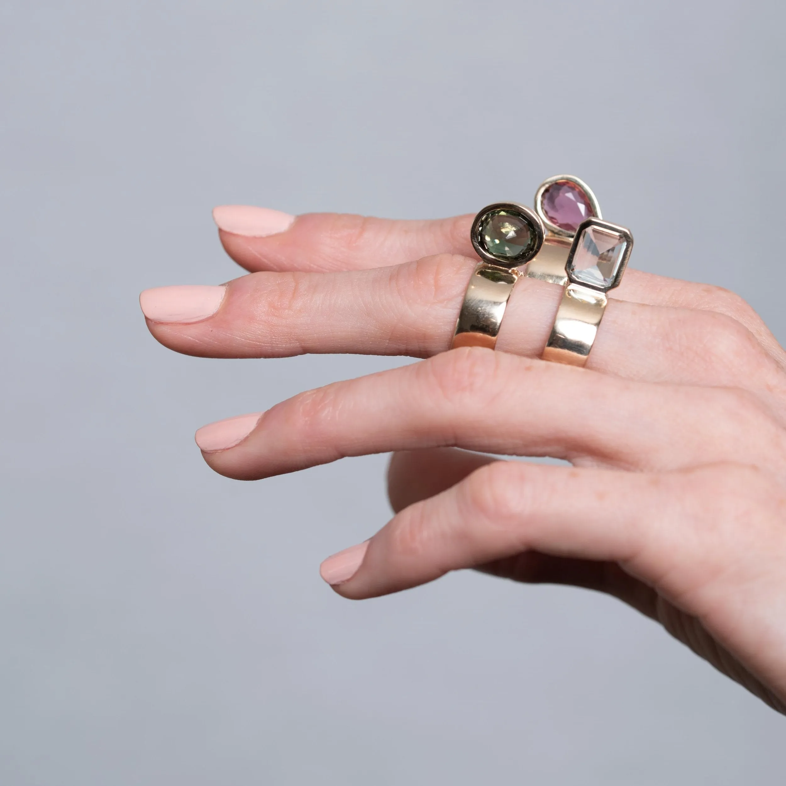 Perched Setting Ring with Green Tourmaline