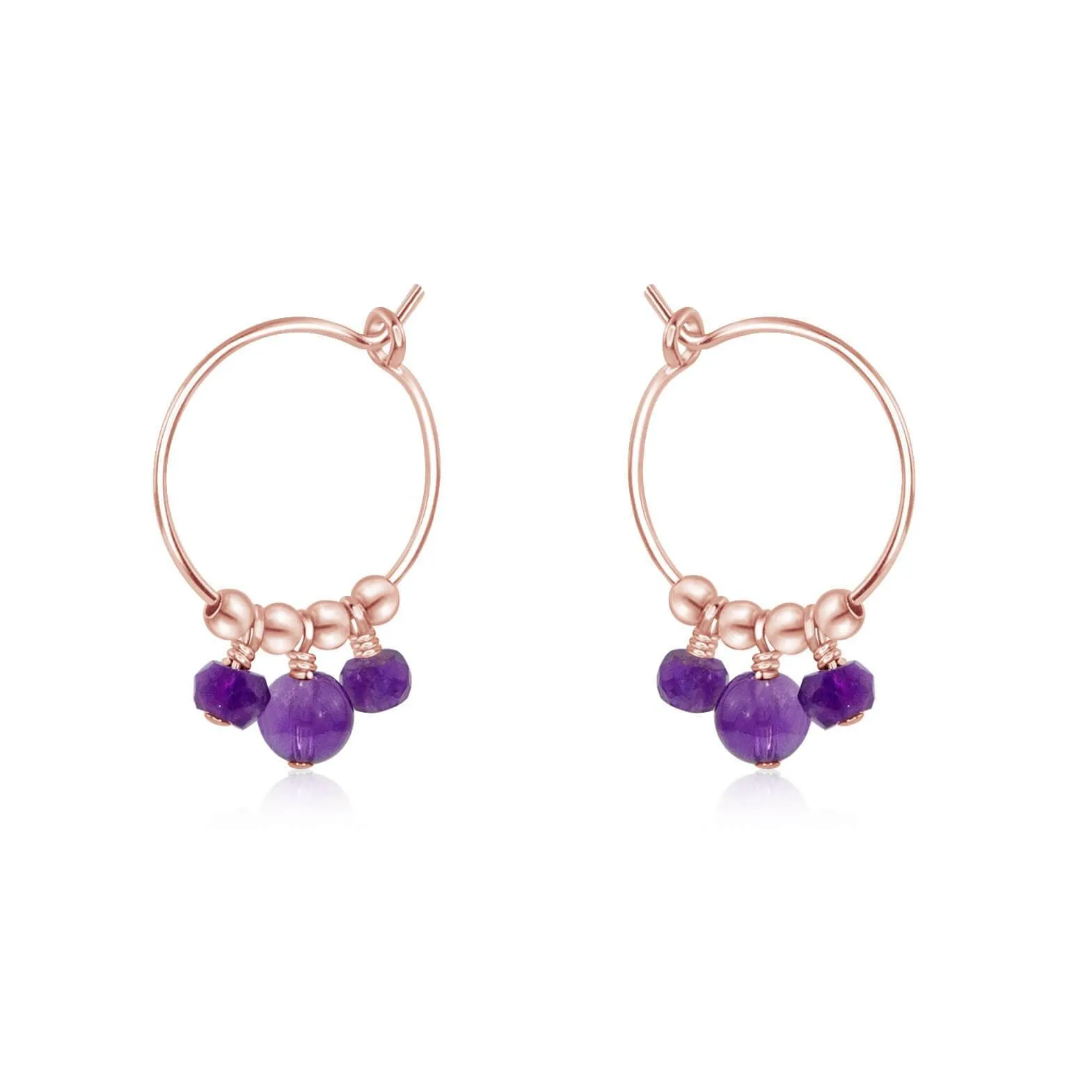 Purple Amethyst Gemstone Bead Drop Hoop Earrings