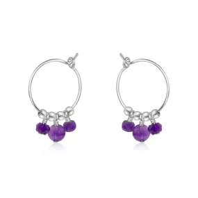 Purple Amethyst Gemstone Bead Drop Hoop Earrings