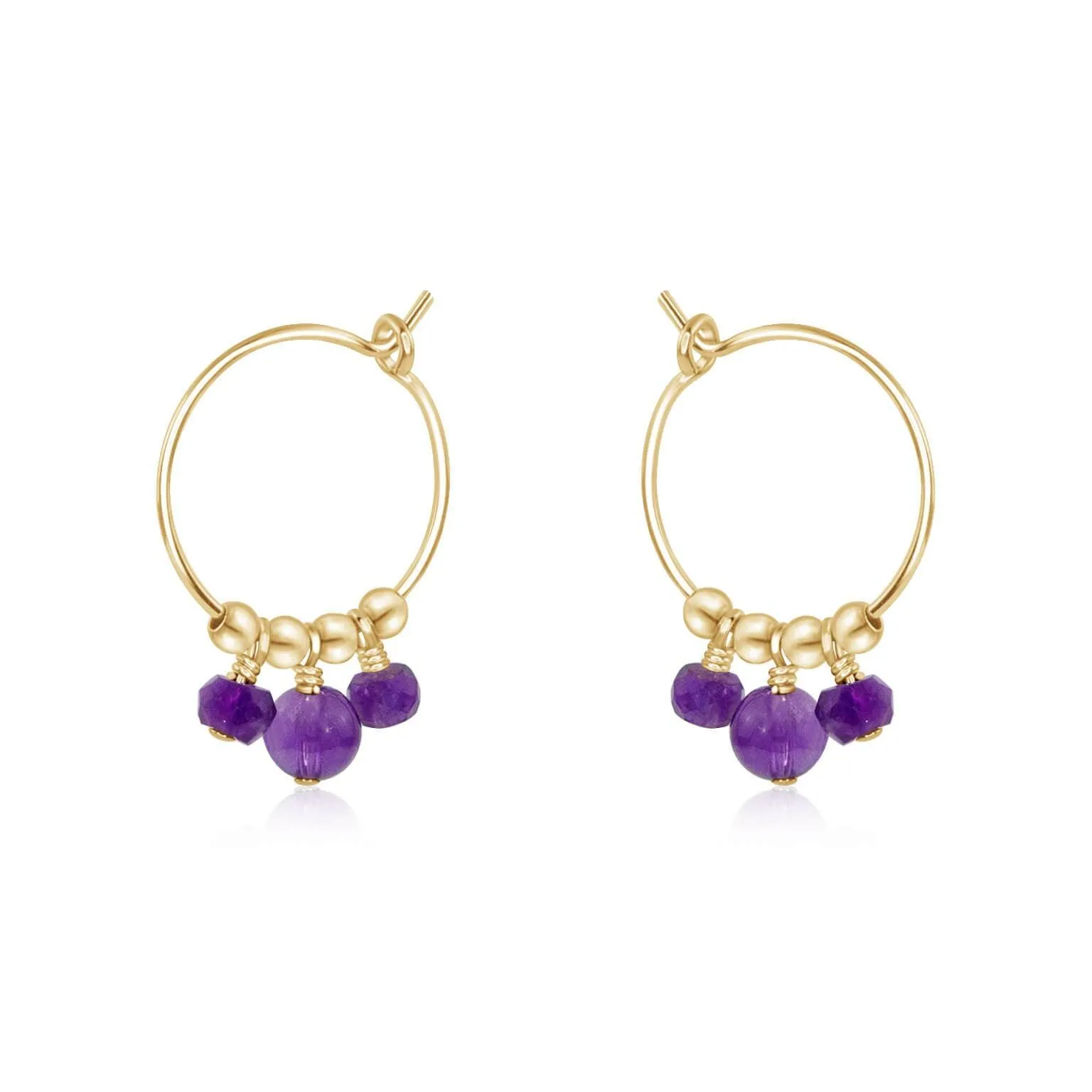 Purple Amethyst Gemstone Bead Drop Hoop Earrings