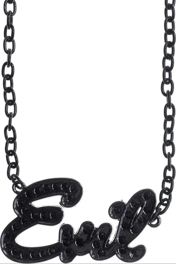 "Evil" Rhinestone Nameplate Necklace by Sourpuss