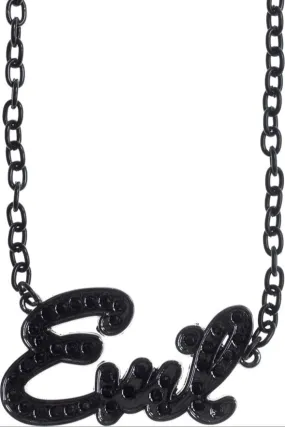 "Evil" Rhinestone Nameplate Necklace by Sourpuss