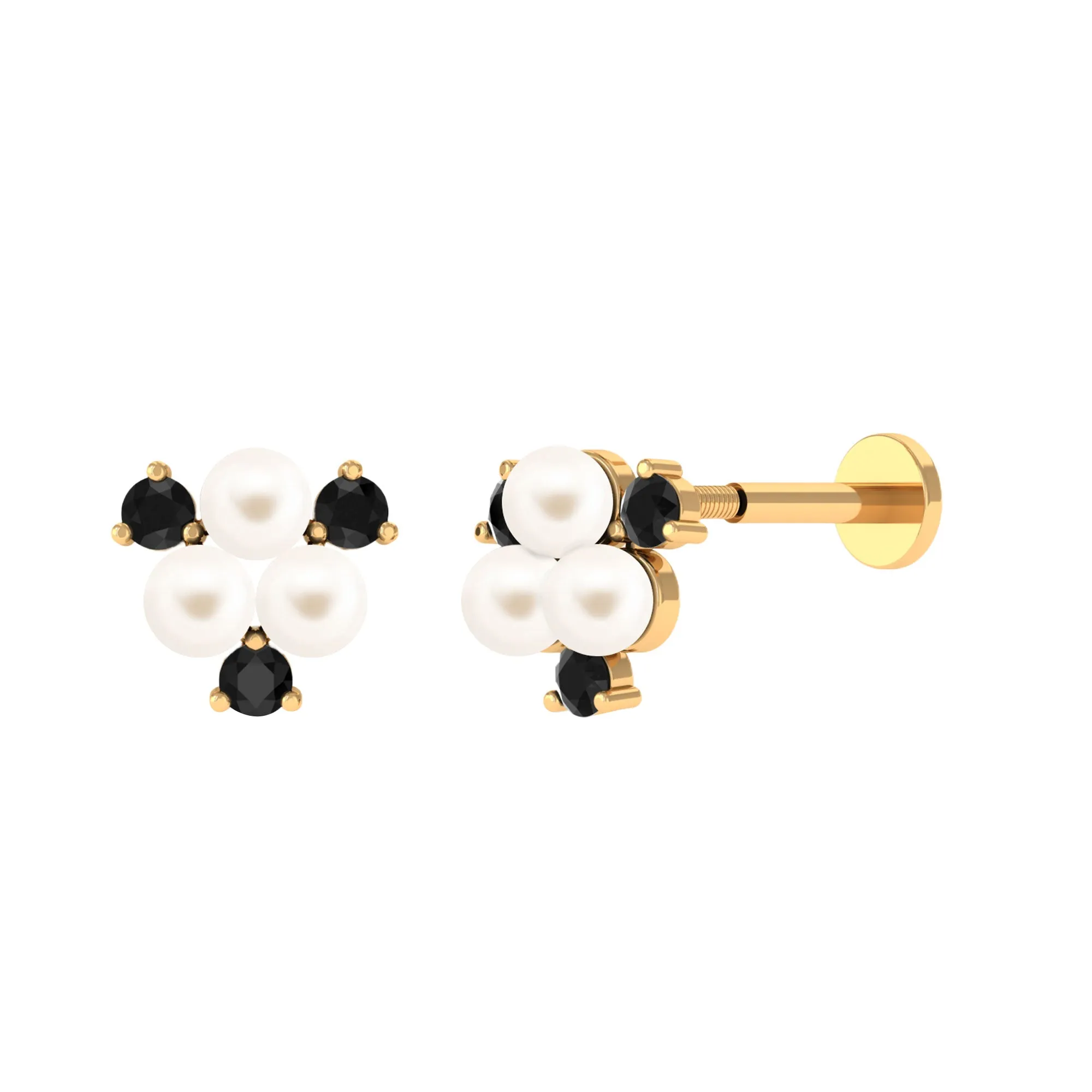 Real Freshwater Pearl Cluster Cartilage Earring with Black Spinel