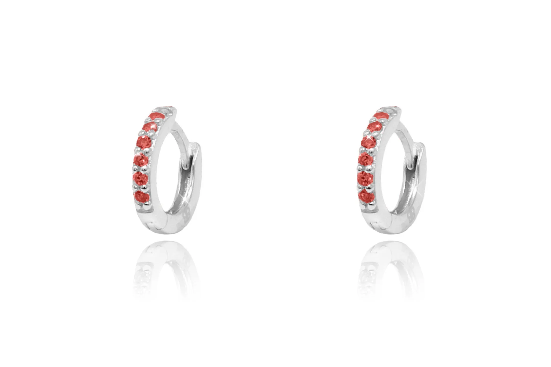 Reddy Garnet CZ Sterling Silver Hoop Huggies