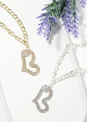 Rhinestone Heart Charm Necklace