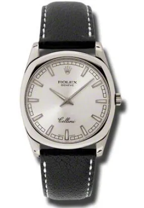 Rolex Cellini Danaos Silver Dial 18kt White Gold Black Leather Men's Watch 4243.9