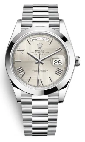 Rolex Day Date 40 Silver Dial Automatic Men's Platinum President Watch 228206SSRP