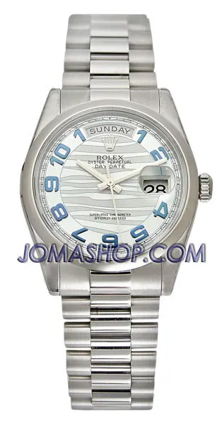 Rolex Day-Date Ice Blue Wave Dial Platinum President Automatic Men's Watch 118206BLAP