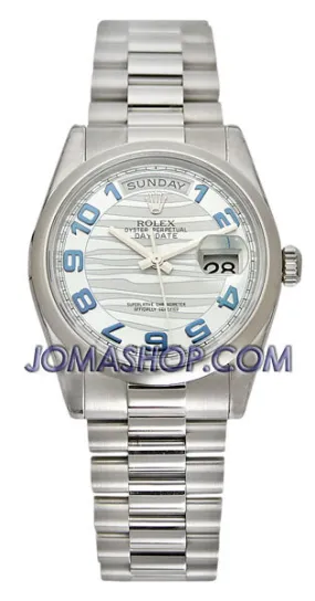 Rolex Day-Date Ice Blue Wave Dial Platinum President Automatic Men's Watch 118206BLAP