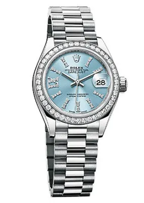 Rolex Lady-Datejust 28 Ice Blue Dial Platinum President Automatic Ladies Watch 279136IBLSRDP