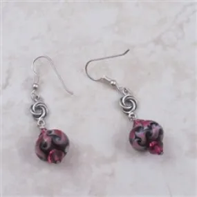 Rose and Black  Glass Bead Earrings