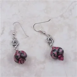 Rose and Black  Glass Bead Earrings