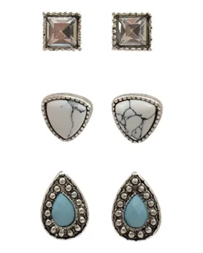 Set of 3 Stone Stud Post Earrings
