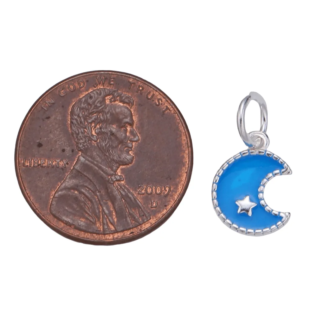 Silver & Blue Crescent Moon and Star charm