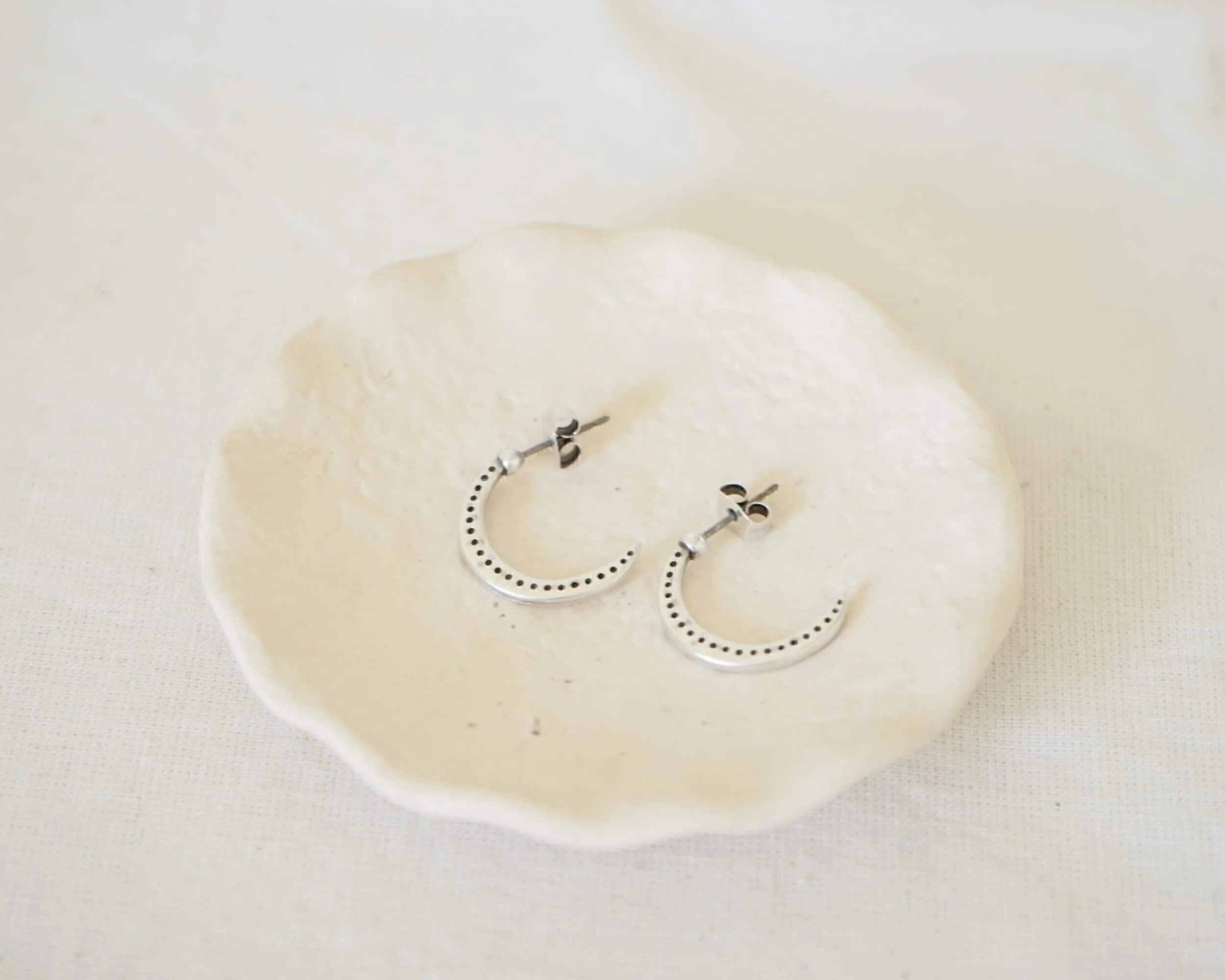 Silver-Dotted Moon Hoop Earrings