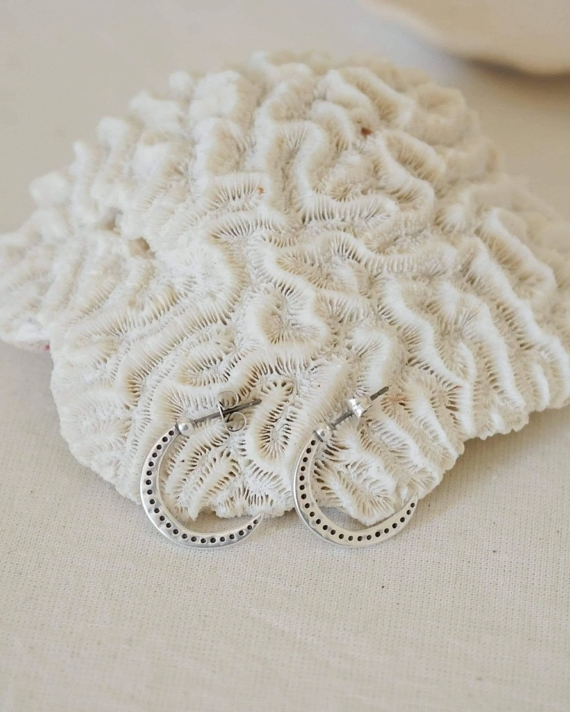 Silver-Dotted Moon Hoop Earrings