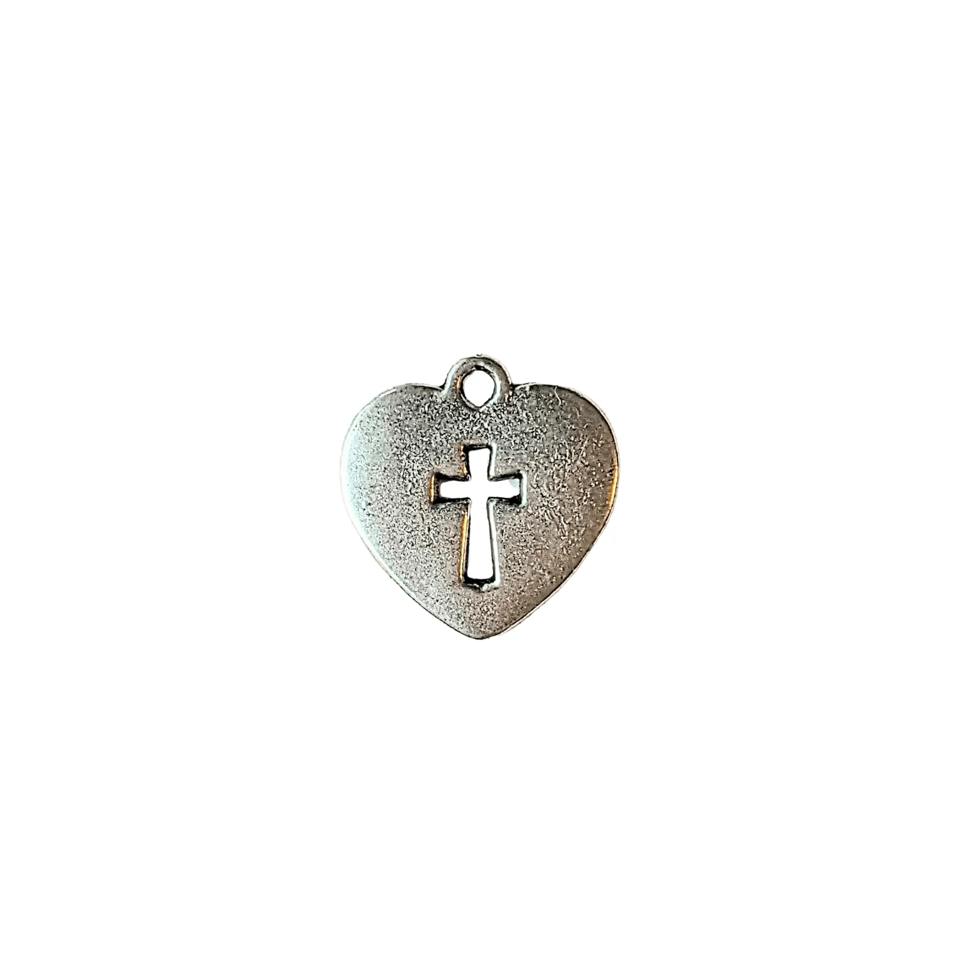 Silver Heart Cross Charm