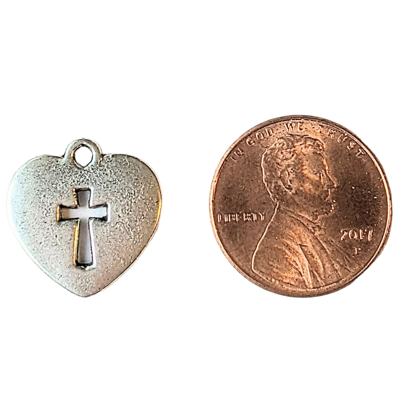 Silver Heart Cross Charm