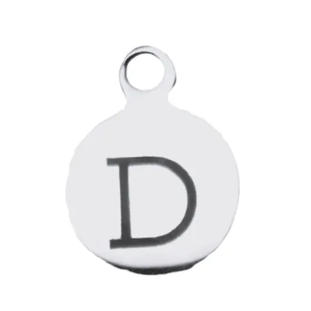 Silver Round Initial Charm - Letter D