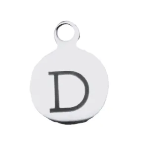 Silver Round Initial Charm - Letter D