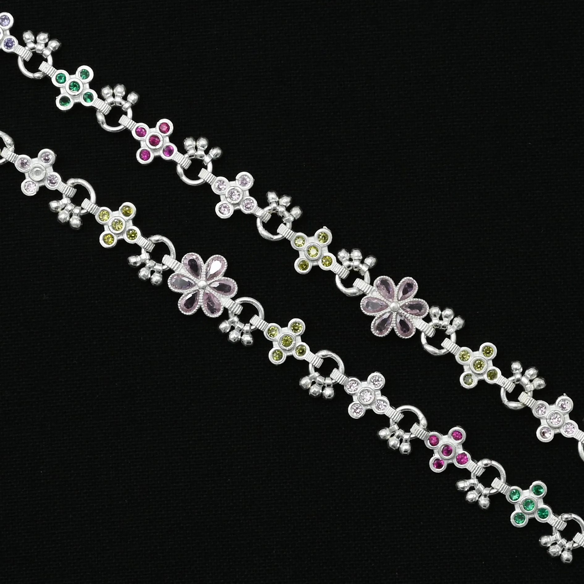 Silver Sterling Floral Design Anklets