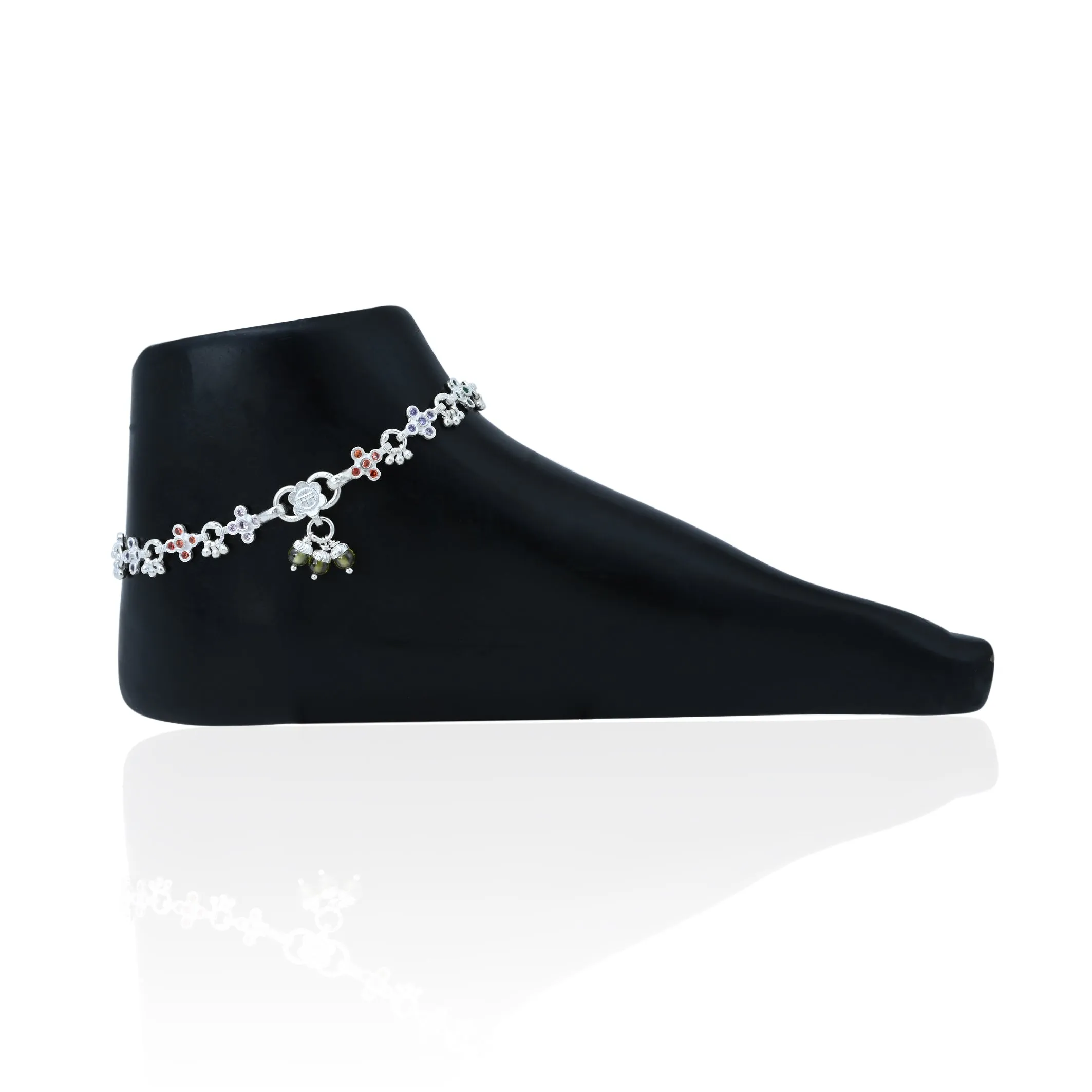 Silver Sterling Floral Design Anklets