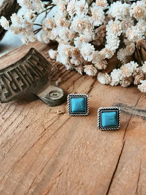 Small Turquoise Stone Square Post Earrings