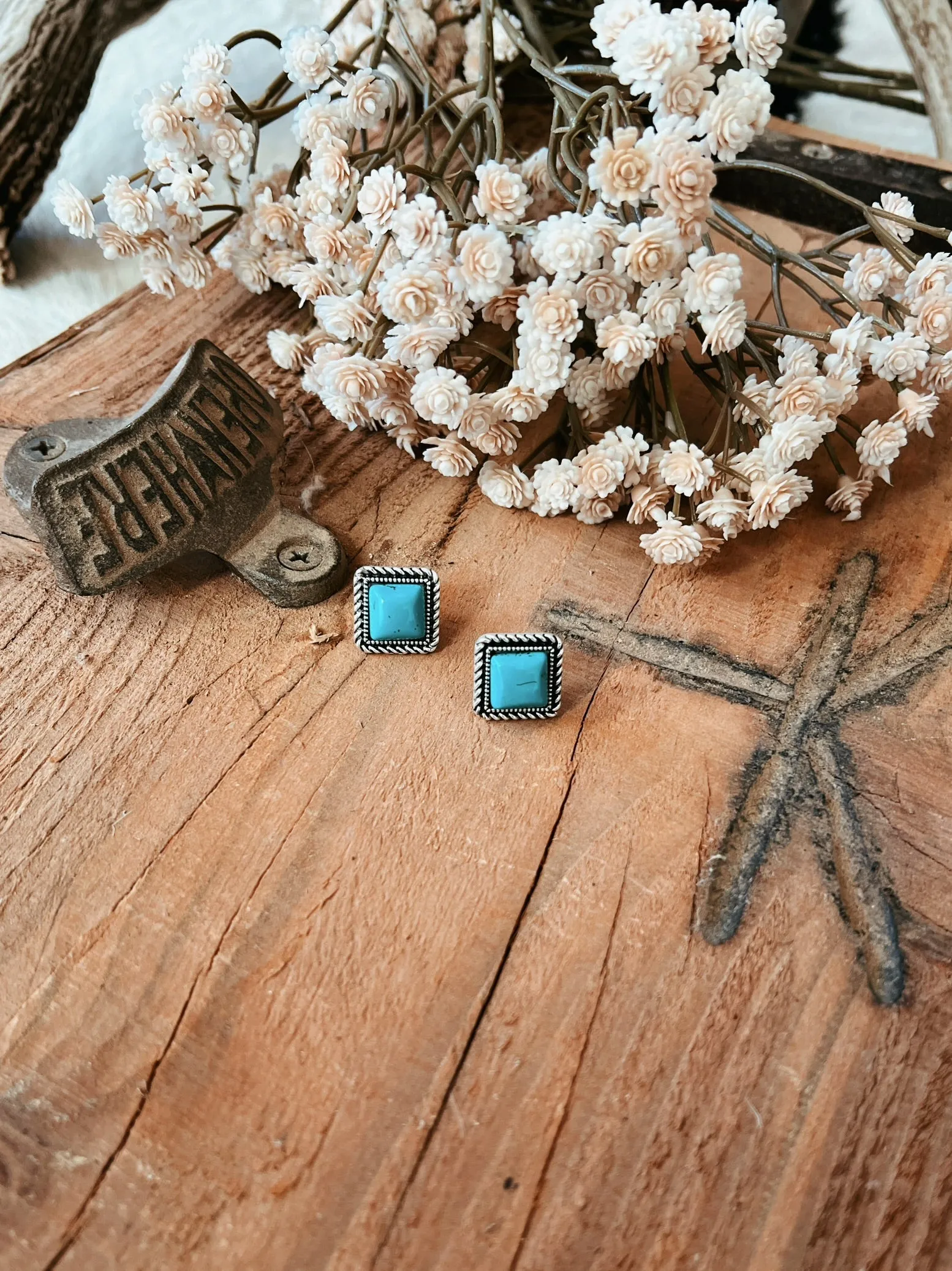 Small Turquoise Stone Square Post Earrings