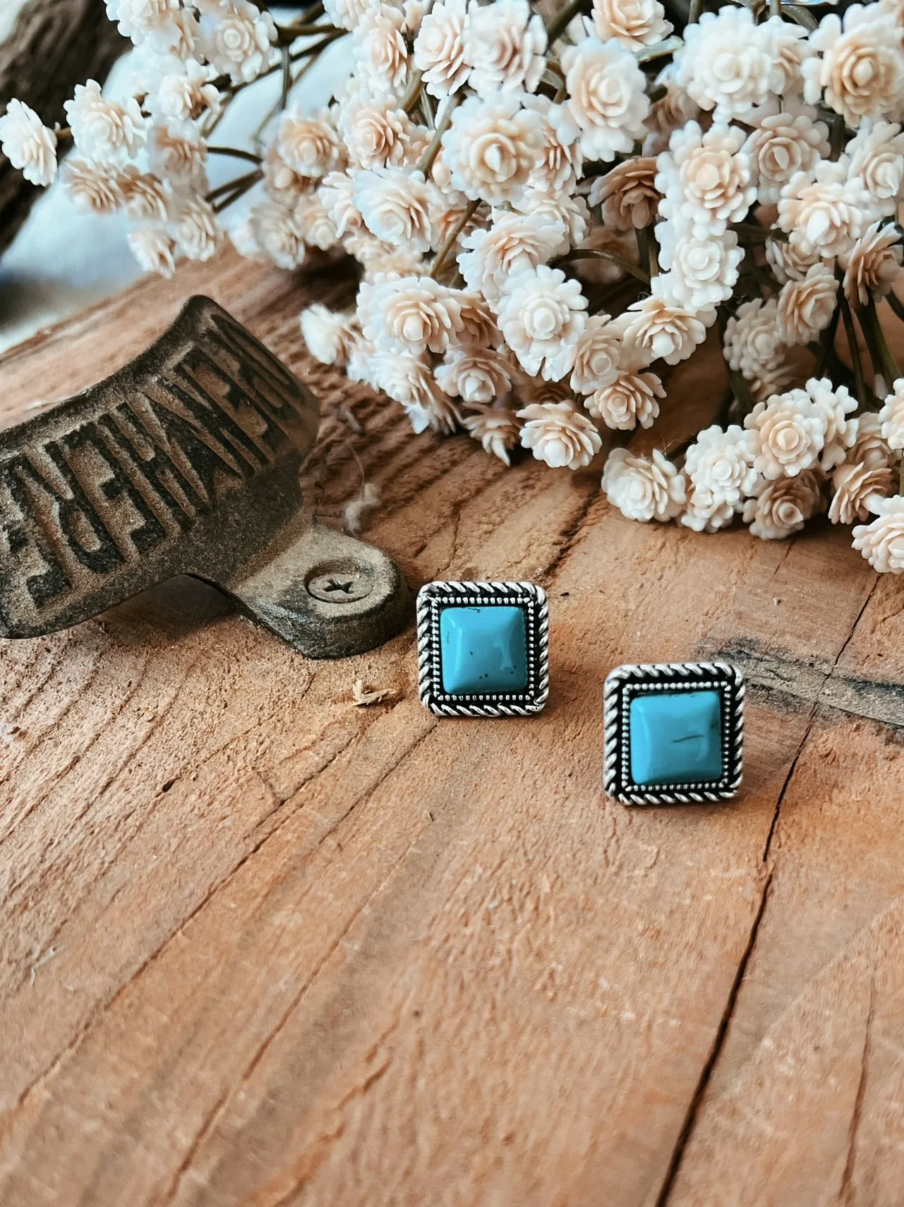 Small Turquoise Stone Square Post Earrings