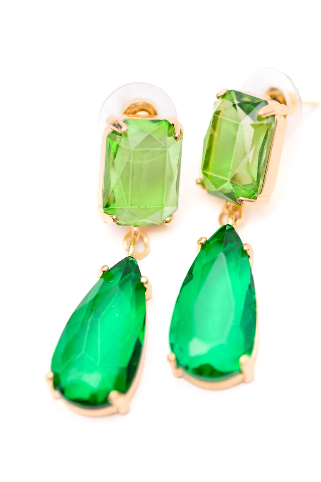 SPARKLEY SPIRIT DROP CRYSTAL EARRINGS IN GREEN