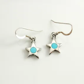 Sterling Silver Blue Turquoise Inlay Star Earrings