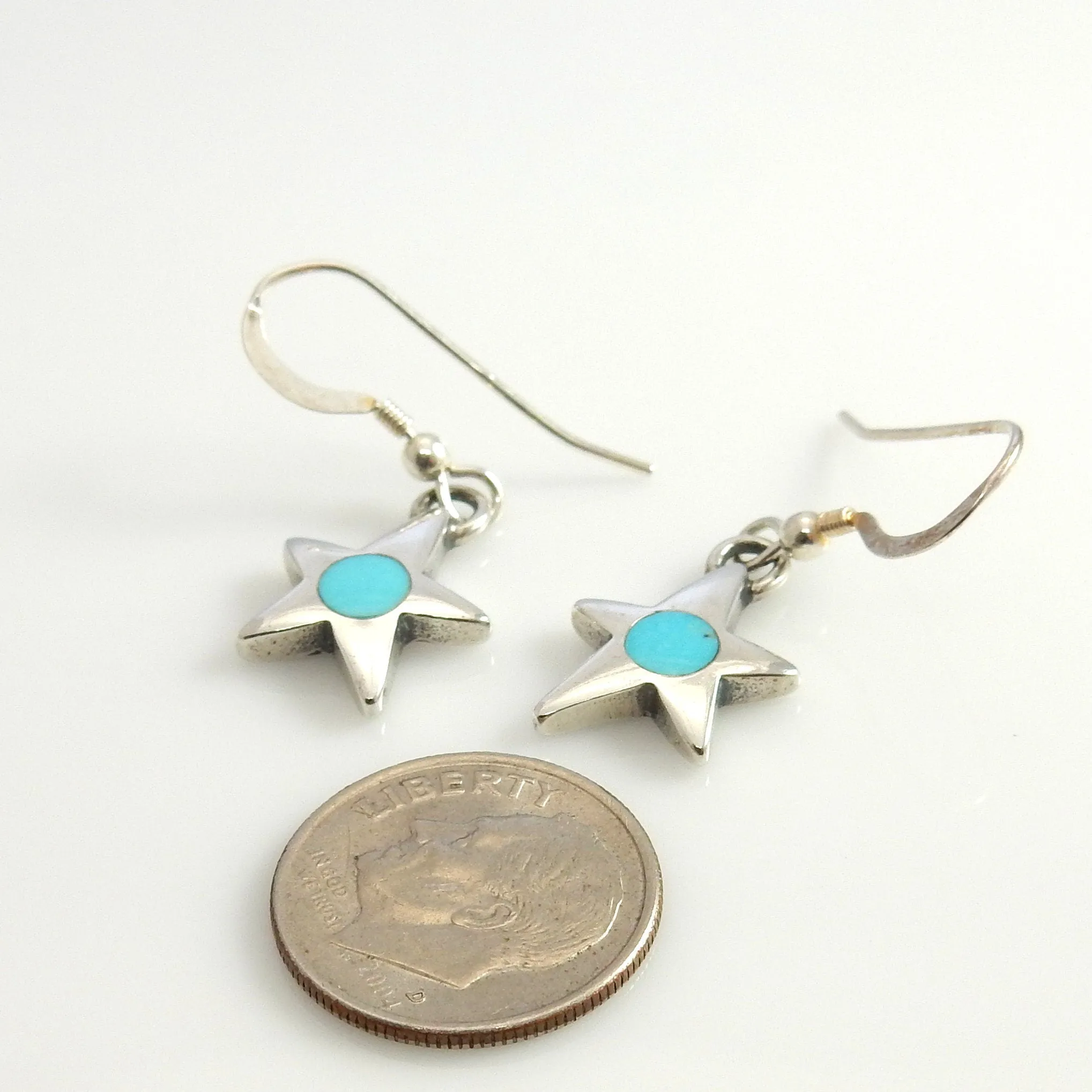 Sterling Silver Blue Turquoise Inlay Star Earrings
