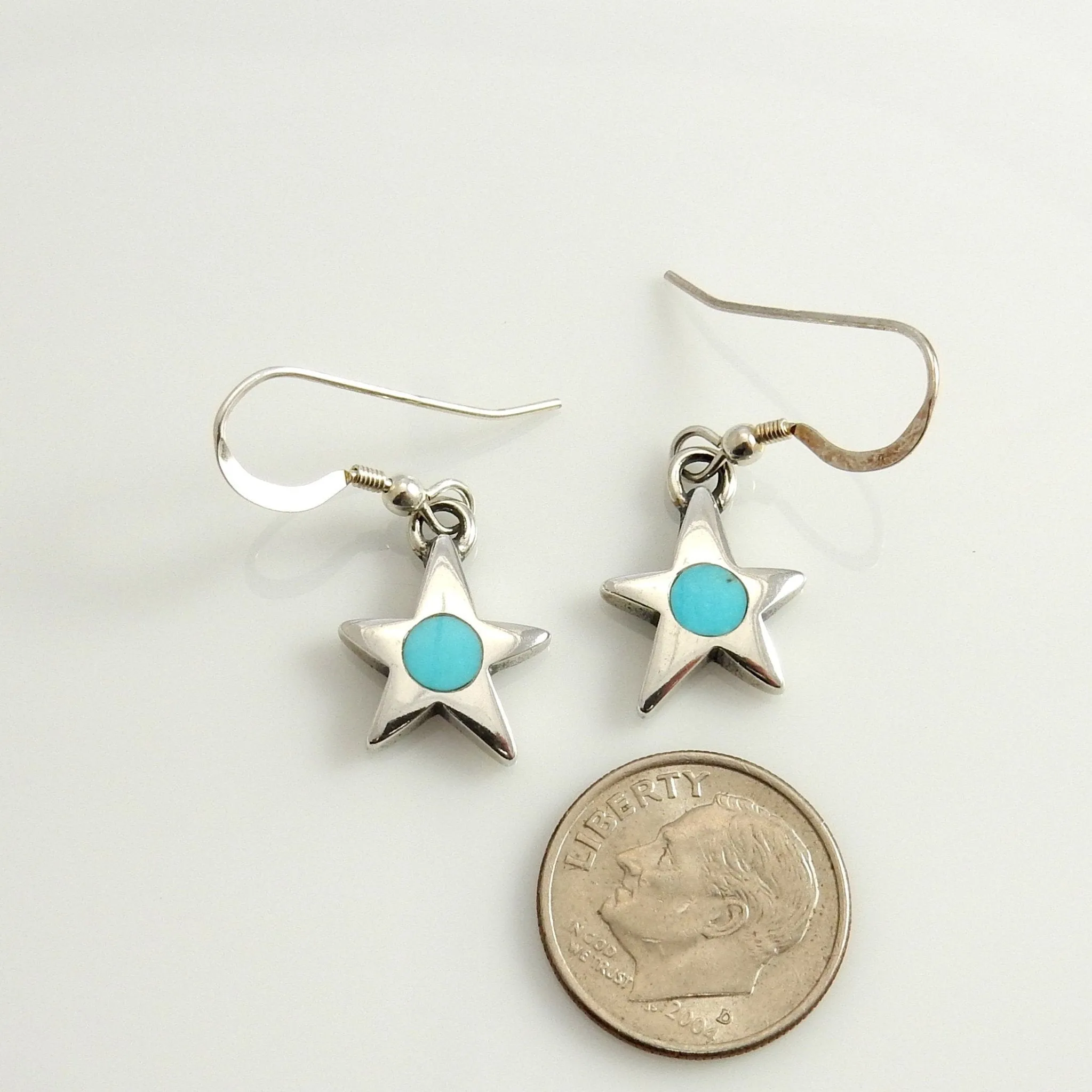 Sterling Silver Blue Turquoise Inlay Star Earrings