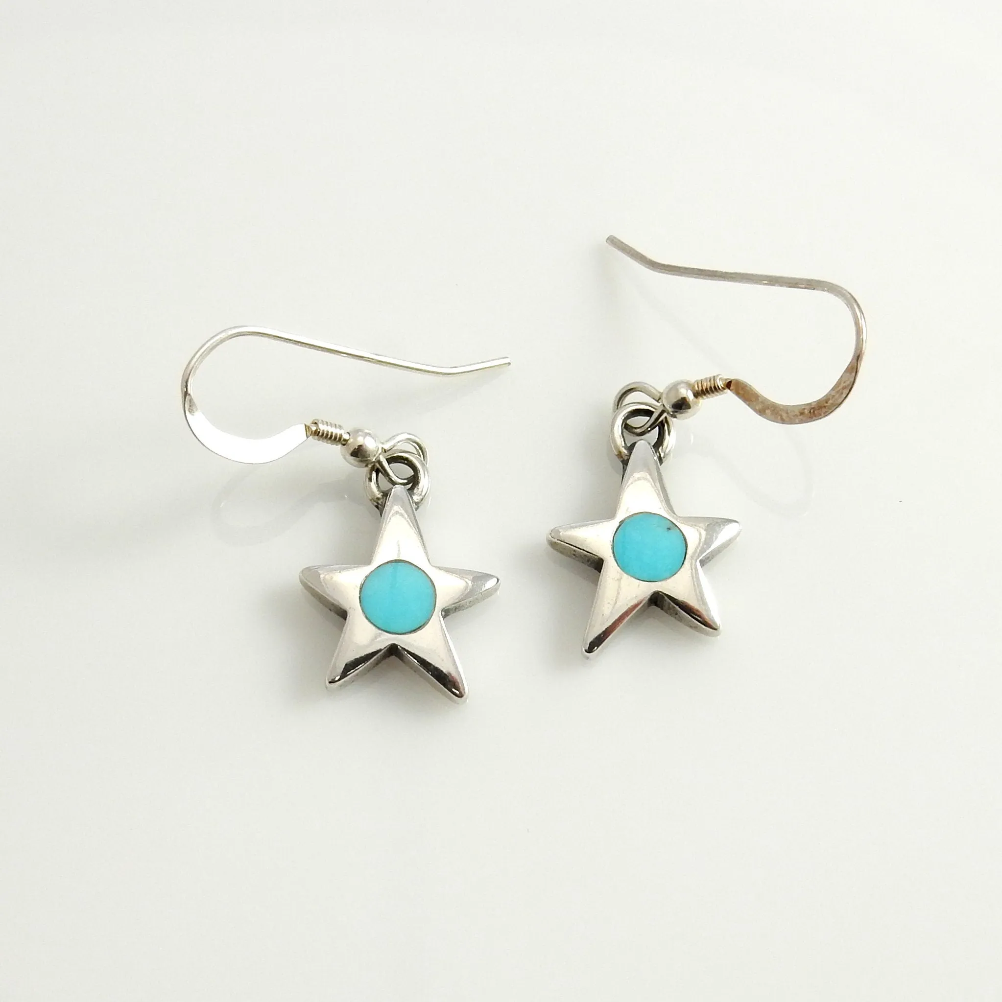 Sterling Silver Blue Turquoise Inlay Star Earrings