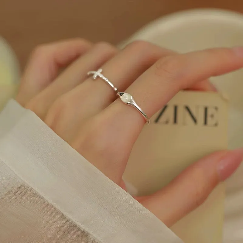 Sterling Silver Stacked Cross Moonstone Rings