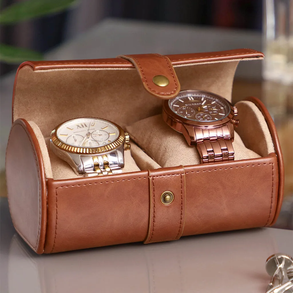 Tan Brown Leather Two Section Watch Box
