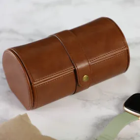 Tan Brown Leather Two Section Watch Box