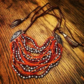 Temple de México Beaded Leather Necklace