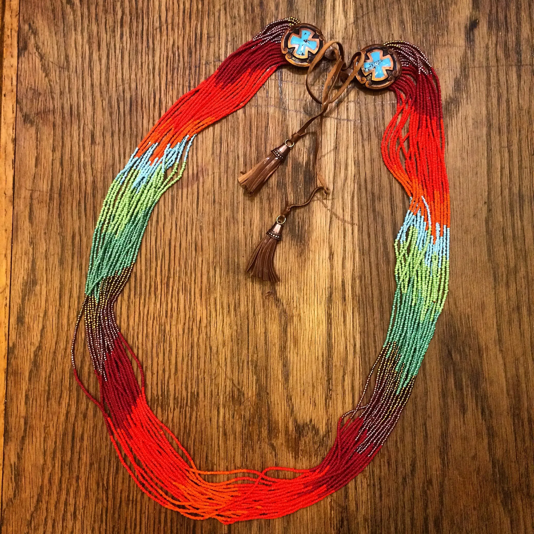 Temple de México Beaded Leather Necklace
