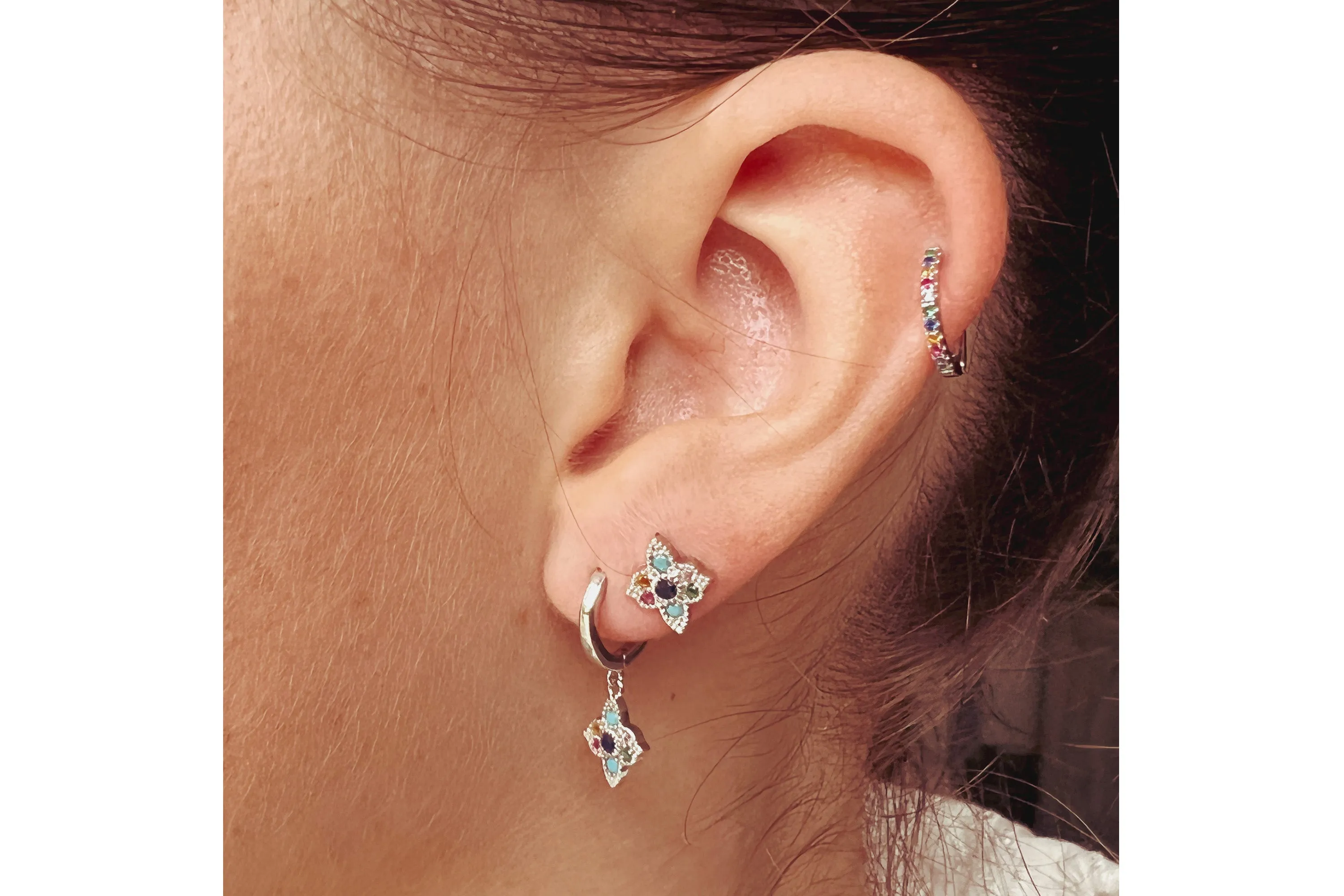 Theron Multi CZ Sterling Silver Hoop Earrings