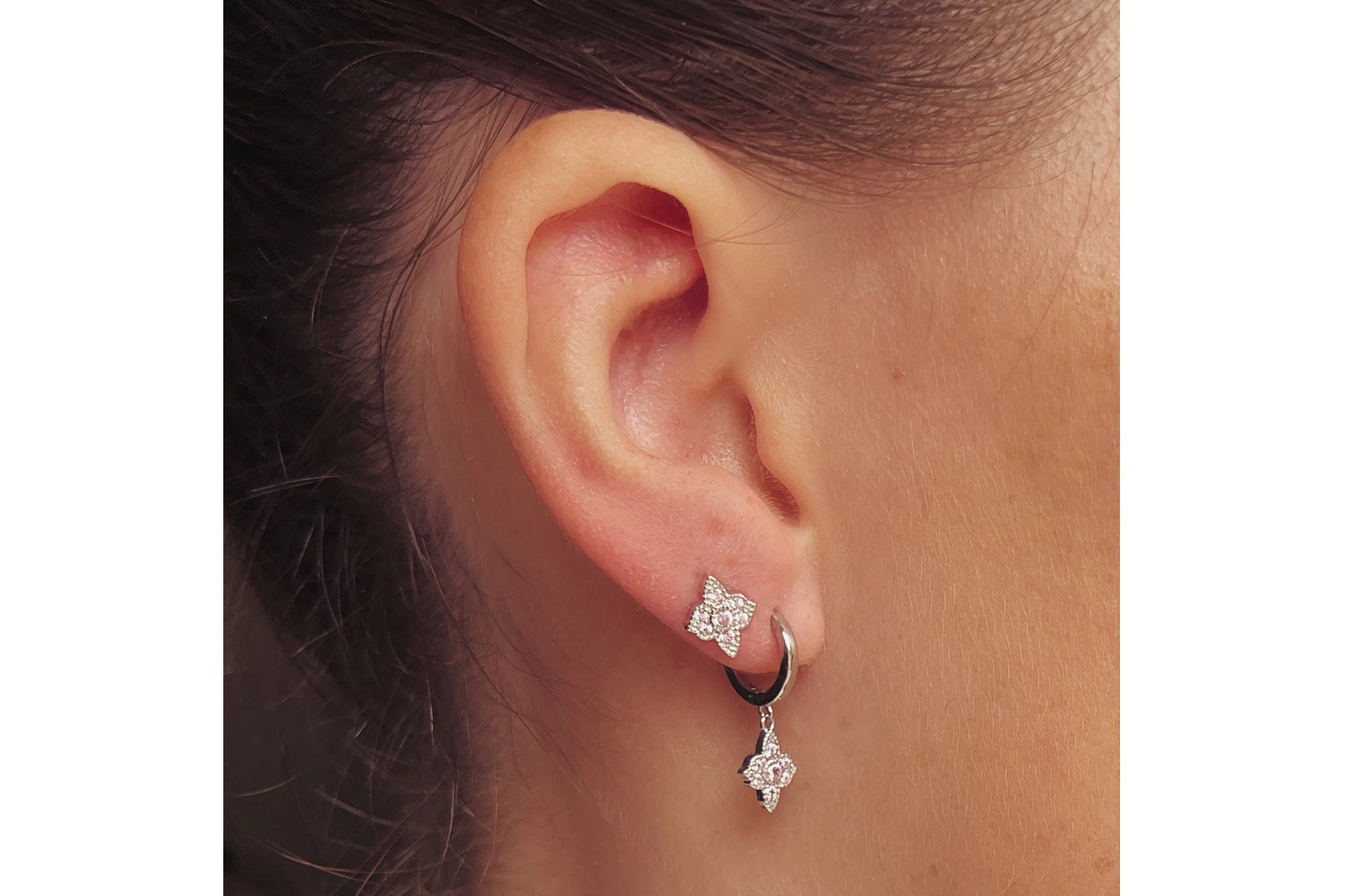 Theron Pink CZ Silver Sterling Silver Hoop Earrings