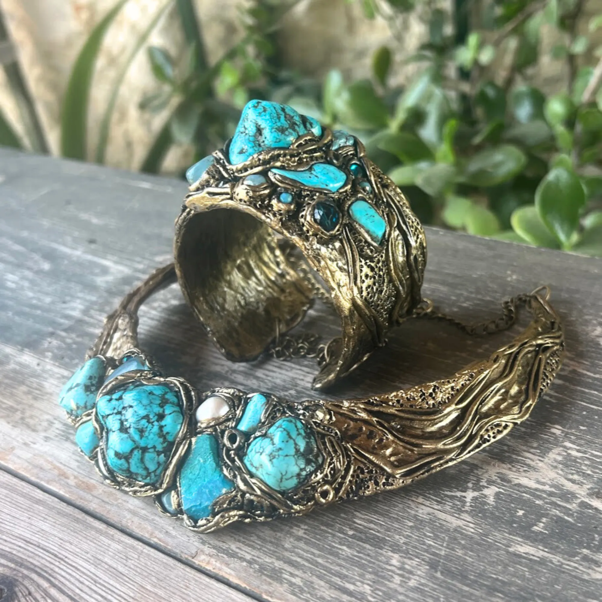 Turquoise, Amazonite & Chalcedony Chunky Choker Collar Necklace