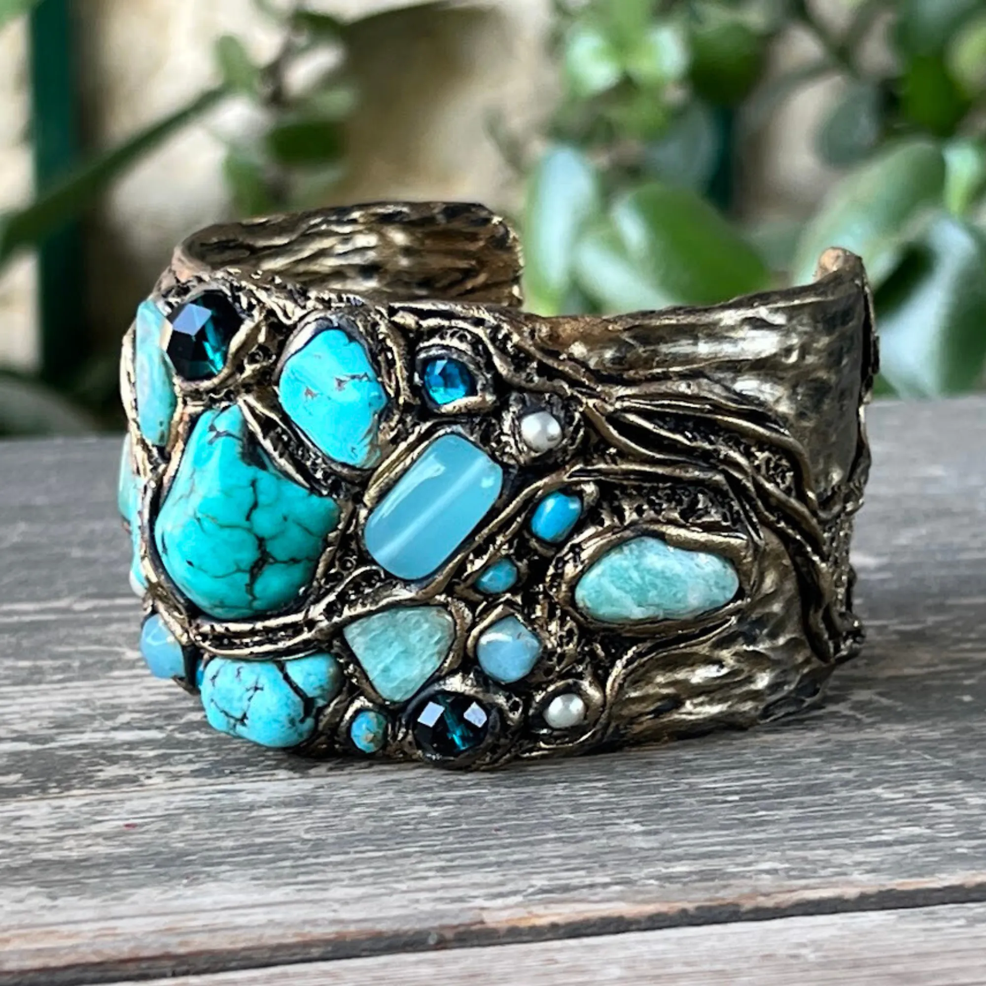 Turquoise, Amazonite & Chalcedony Chunky Choker Collar Necklace