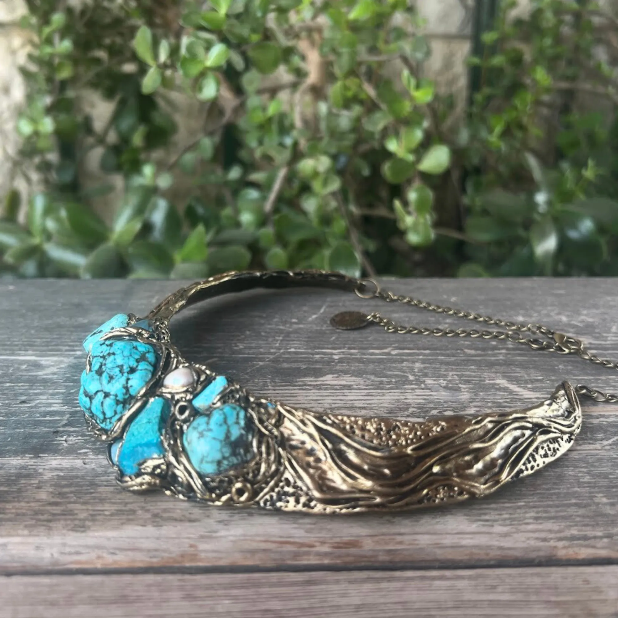 Turquoise, Amazonite & Chalcedony Chunky Choker Collar Necklace